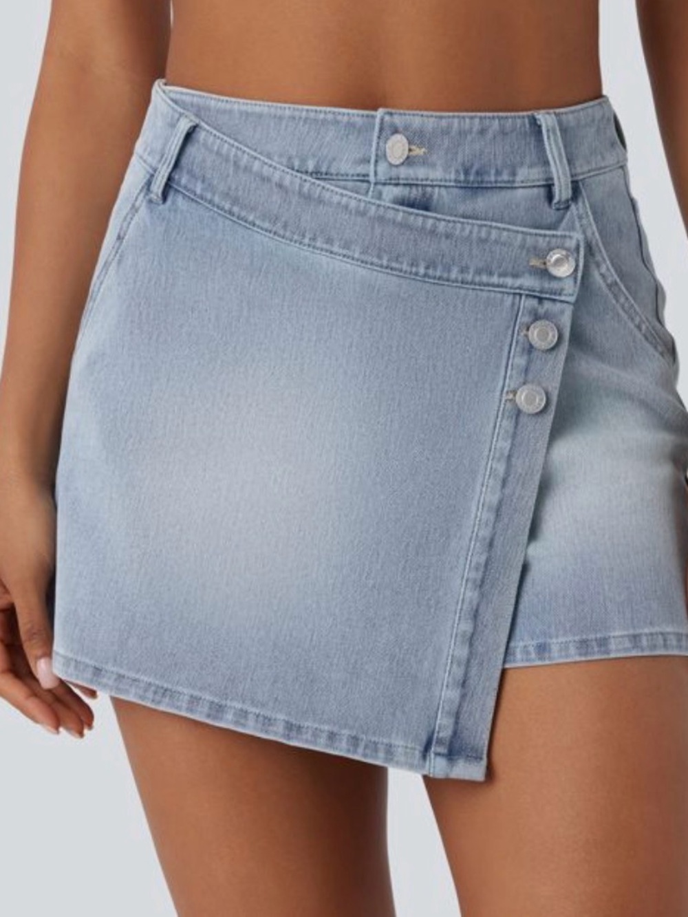 Halara Flex High Waisted Pockets Wrapped Washed Denim Casual Skort, Size L